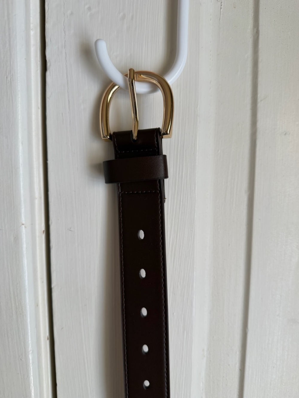 Brown Leather Belt with Gold Buckle - Size 27 waist or below